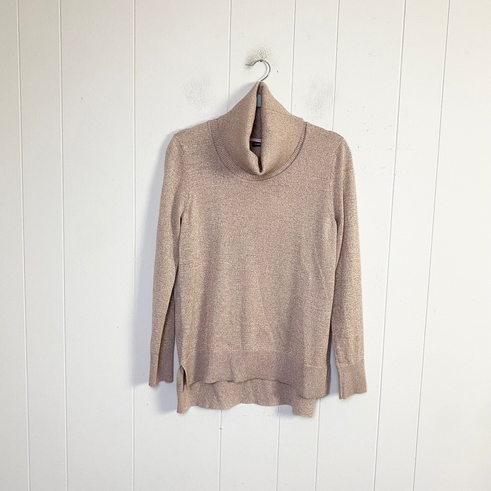 Cable & Gauge Rose Gold Metallic Turtleneck Sweater Medium Festive Tunic Sparkle